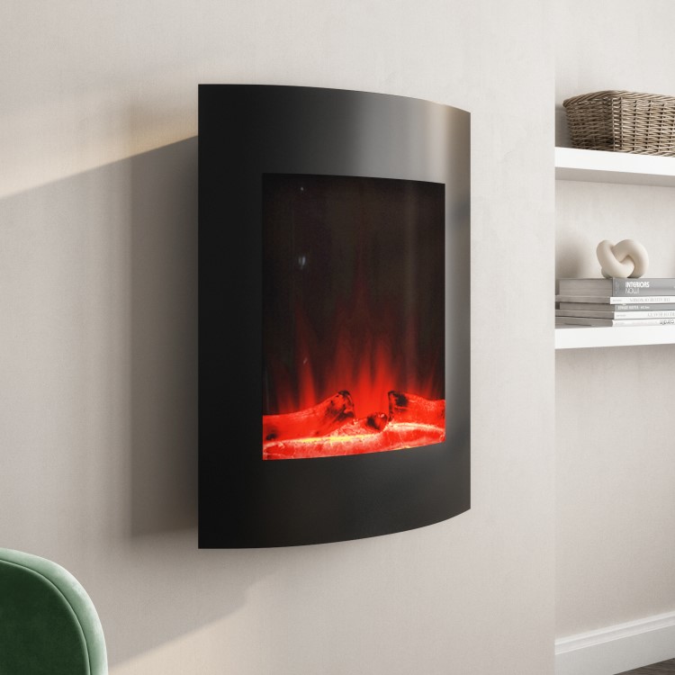 GRADE A1 - Black Vertical Curved Wall Mounted Electric Fire with LED Lights - AmberGlo