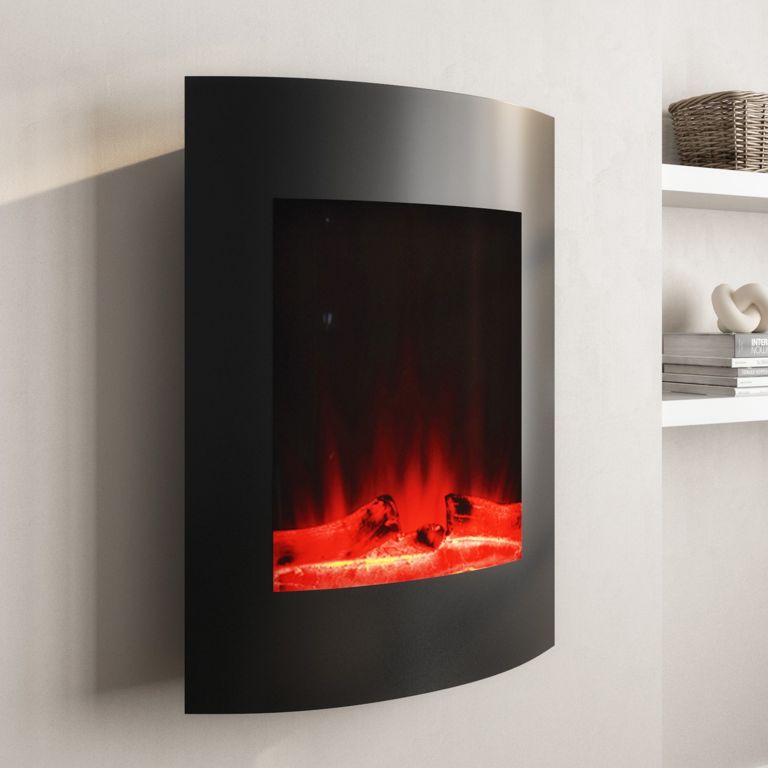 GRADE A1 - Black Vertical Curved Wall Mounted Electric Fire with LED ...