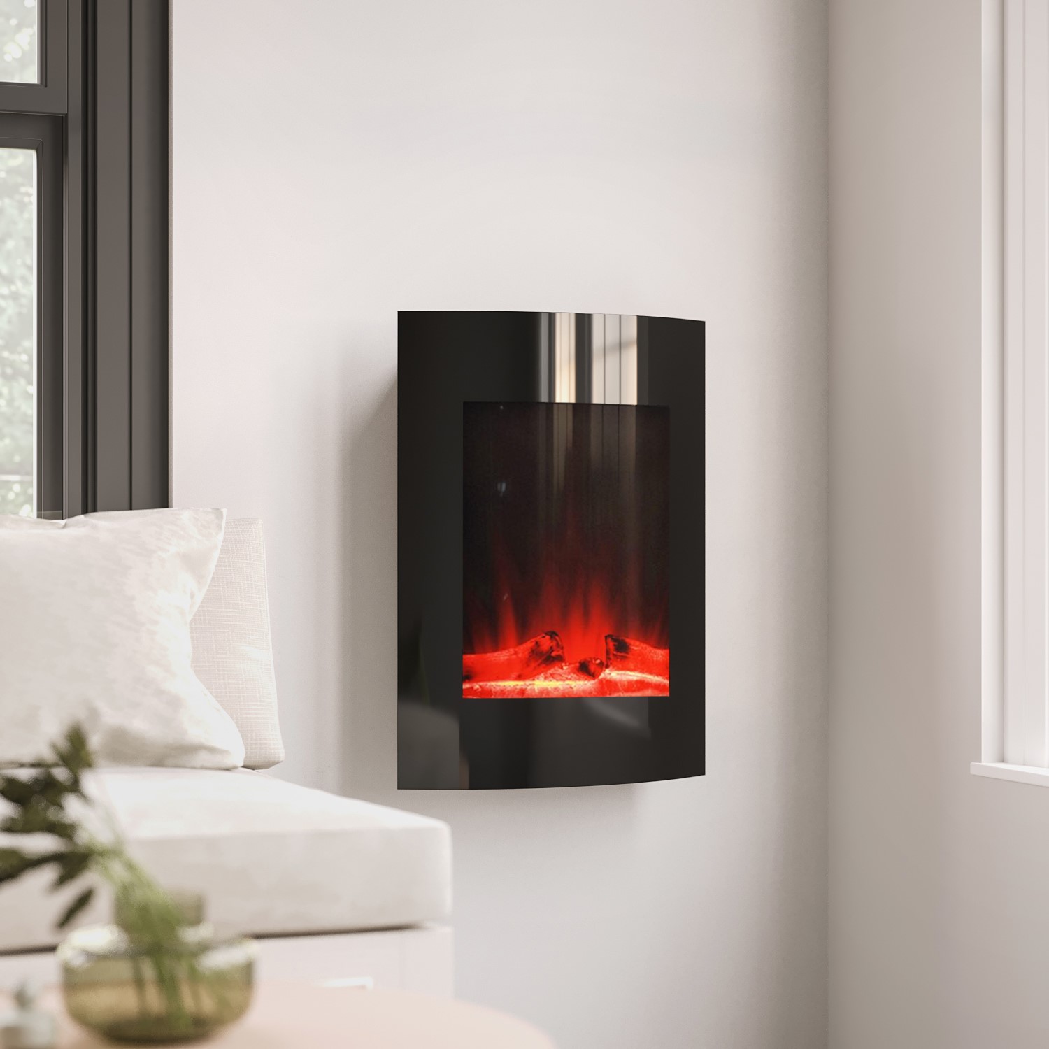 Black Vertical Curved Wall Mounted Electric Fire with LED Lights ...