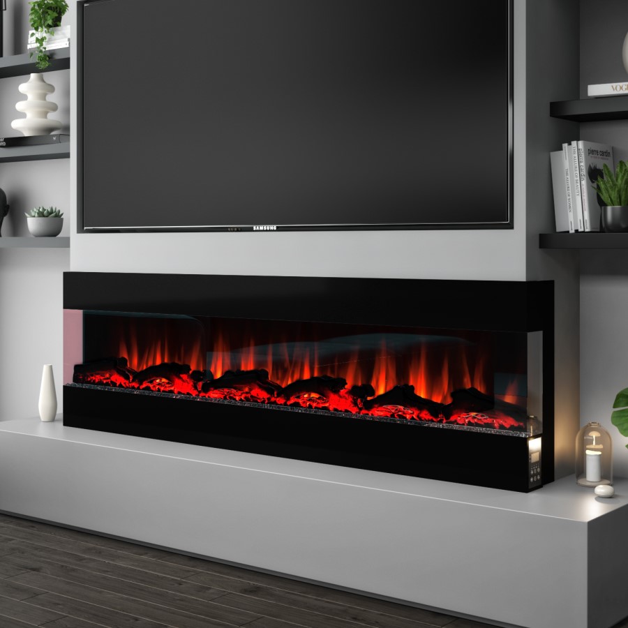 GRADE A1 - 72 Inch Black Built In Electric Fire - AmberGlo