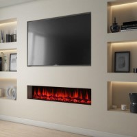 GRADE A1 - 60 Inch Black Inset Electric Media Wall Fireplace - AmberGlo