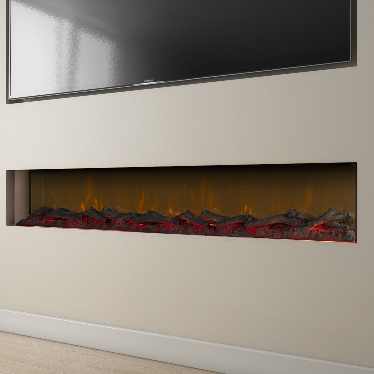 GRADE A2 - 60 Inch Black Inset Electric Media Wall Fireplace - AmberGlo