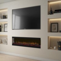 GRADE A3 - 60 Inch Black Inset Electric Media Wall Fireplace - AmberGlo