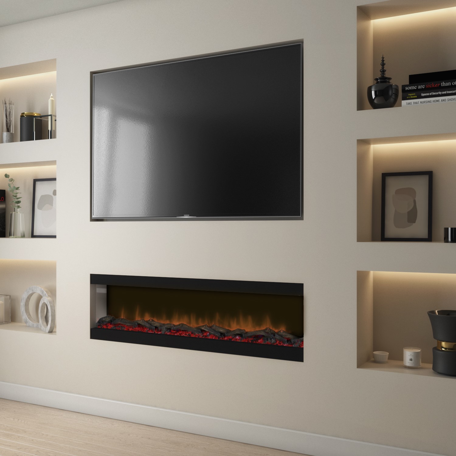Photo of Black inset media wall electric fireplace 60 inch - amberglo
