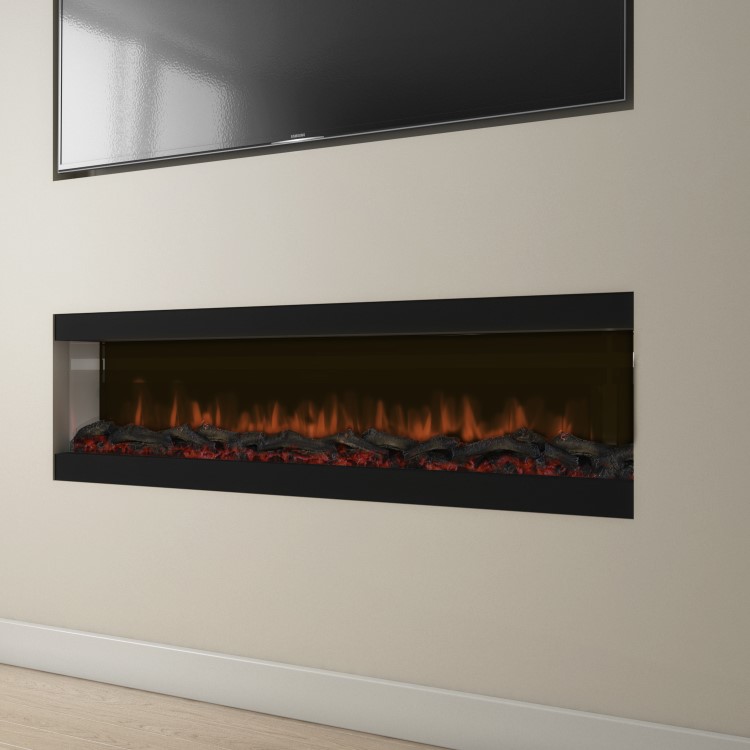 GRADE A2 - 60 Inch Black Inset Electric Media Wall Fireplace - AmberGlo