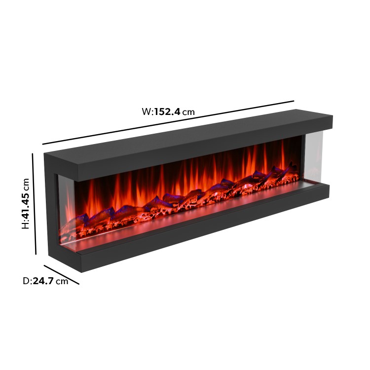 GRADE A1 - 60 Inch Black Inset Electric Media Wall Fireplace - AmberGlo