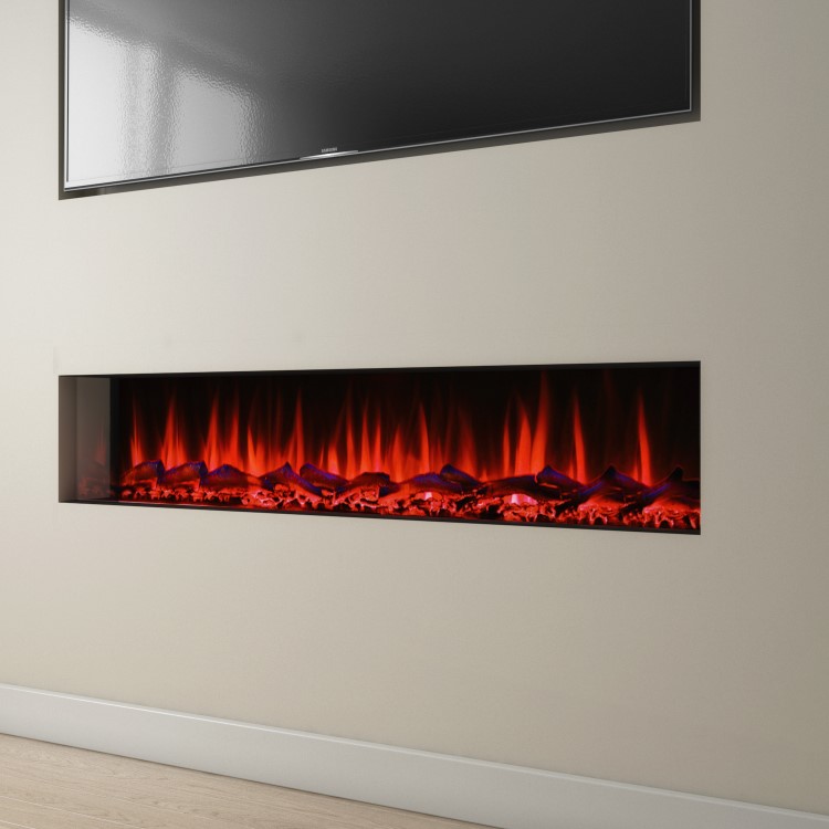 GRADE A1 - 72 Inch Black Inset Electric Media Wall Fireplace - AmberGlo