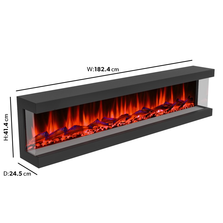 GRADE A1 - 72 Inch Black Inset Electric Media Wall Fireplace - AmberGlo