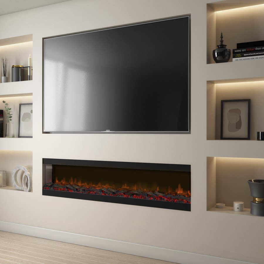 Inset Plack Black Inset Media Wall Electric Fireplace 72 inch - Amberglo - Furniture123
