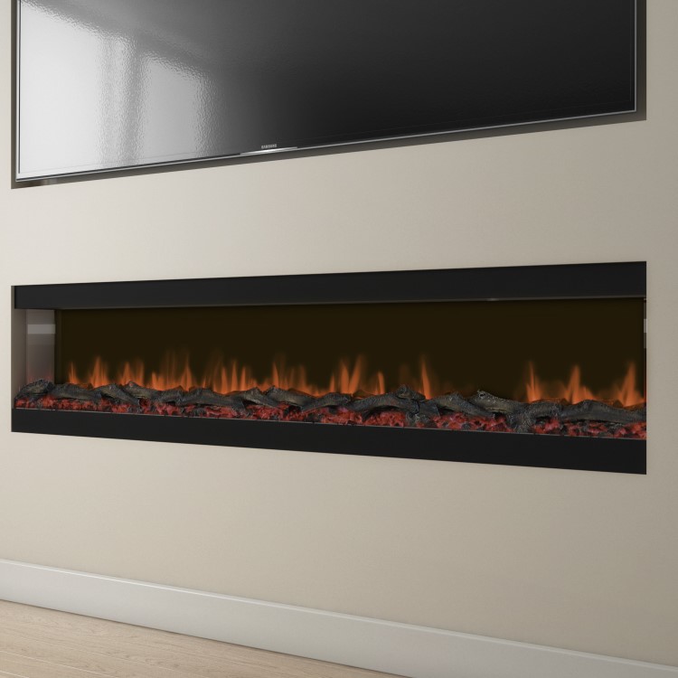 IMPERFECT - Black Inset Media Wall Electric Fireplace 72 inch - Amberglo