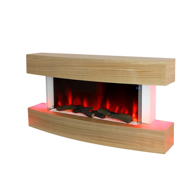 GRADE A1 - 47 Inch Curved Light Oak Effect Wall Mounted Smart Wifi Electric Fire - AmberGlo