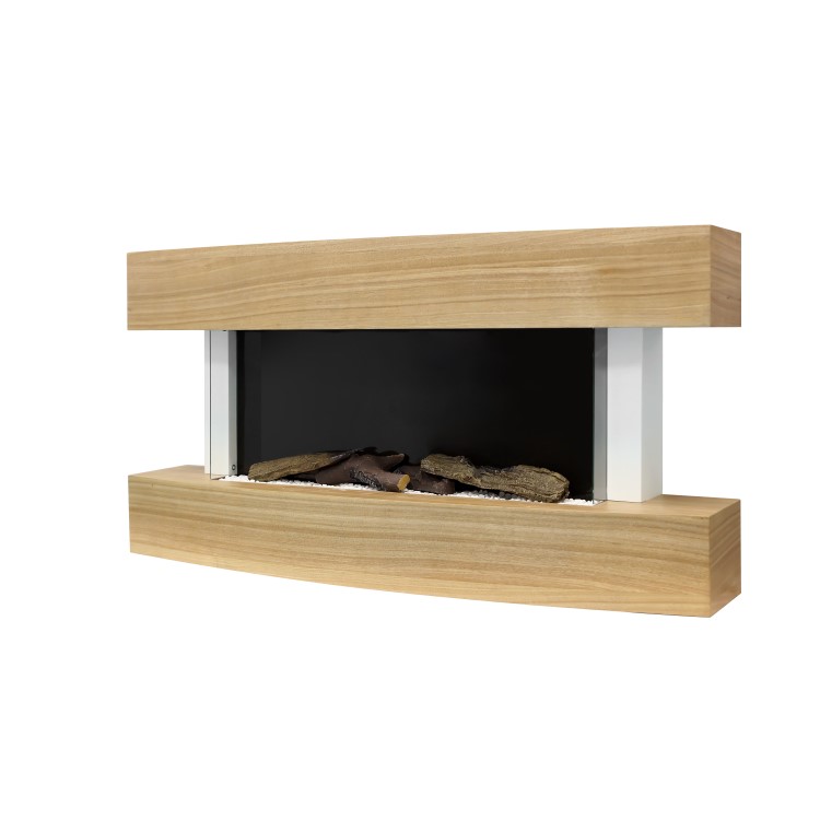 ALMOST PERFECT - 47 Inch Curved Light Oak Effect Wall Mounted Smart Wifi Electric Fire - AmberGlo