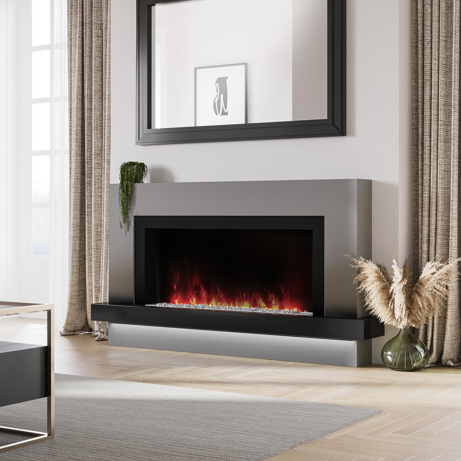 GRADE A3 - 62 Inch Black & Grey Freestanding Smart Electric Fireplace ...
