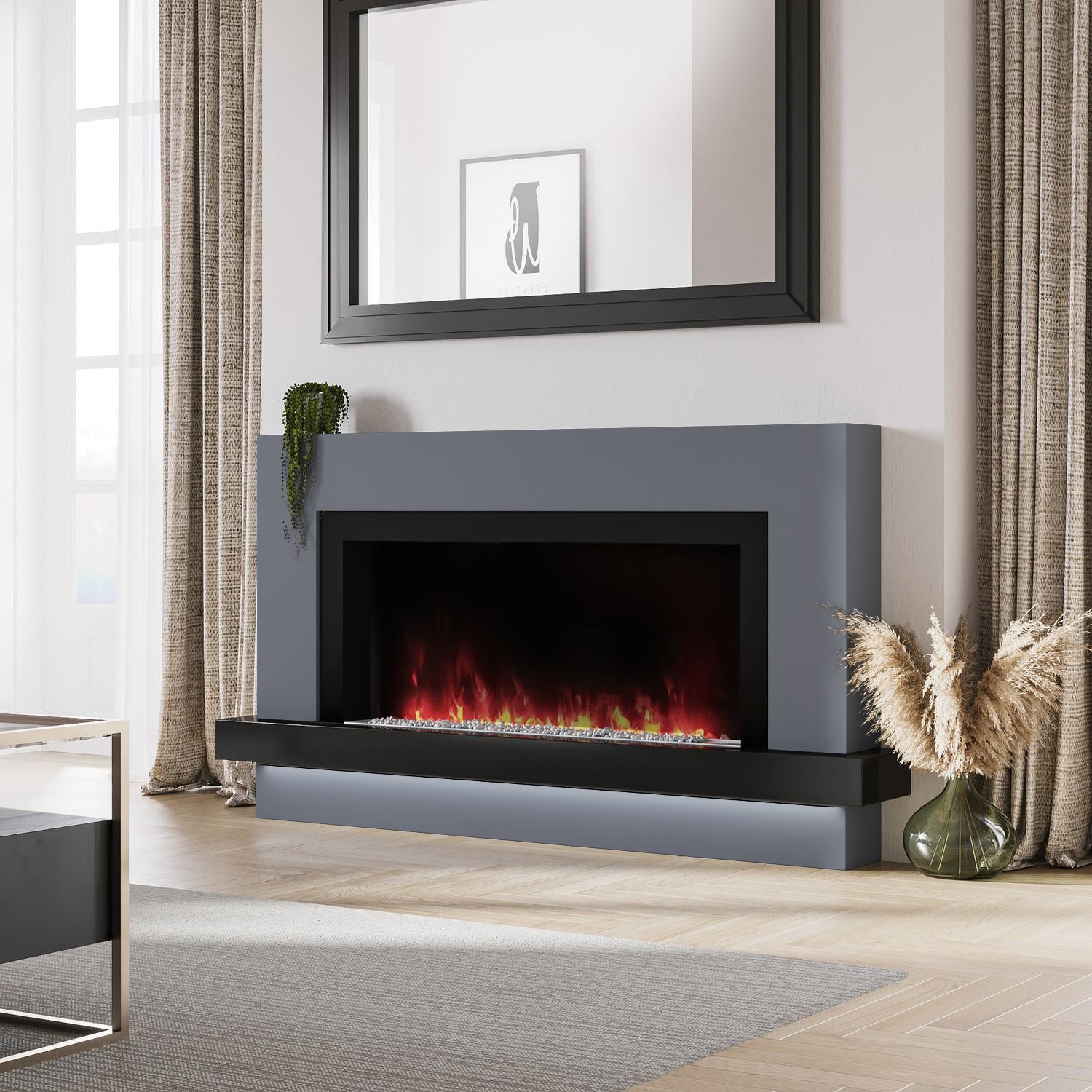 Black & Grey Freestanding Electric Fireplace with LED Lights 62 Inch ...