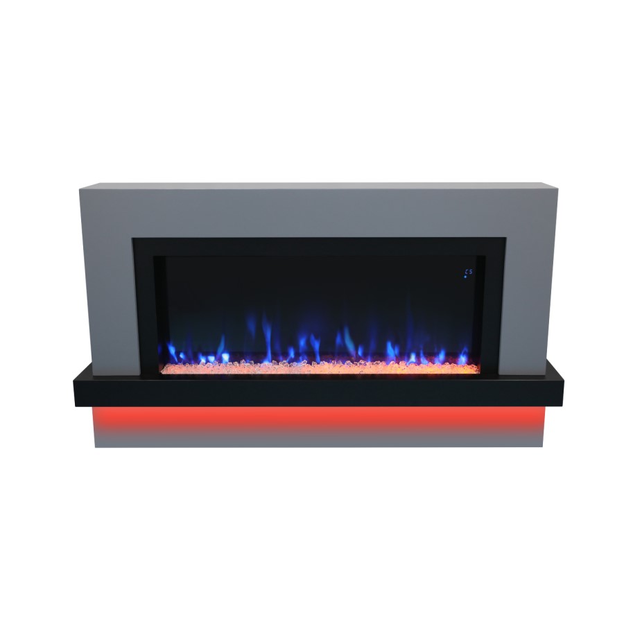 IMPERFECT - Black & Grey Freestanding Electric Fireplace with LED Lights 62 Inch - Amberglo