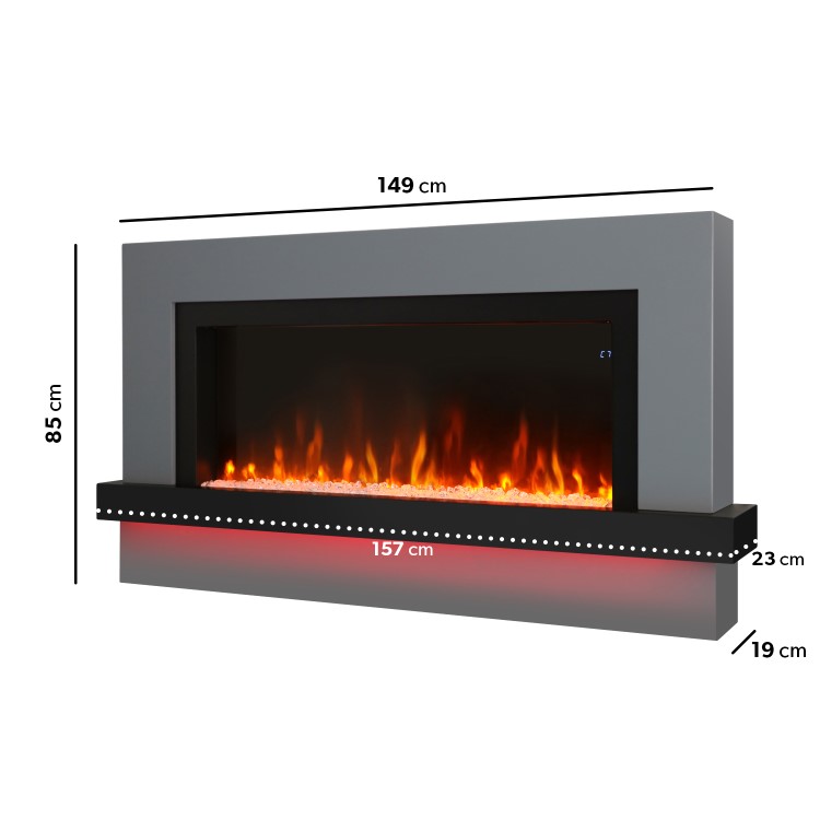 IMPERFECT - Black & Grey Freestanding Electric Fireplace with LED Lights 62 Inch - Amberglo