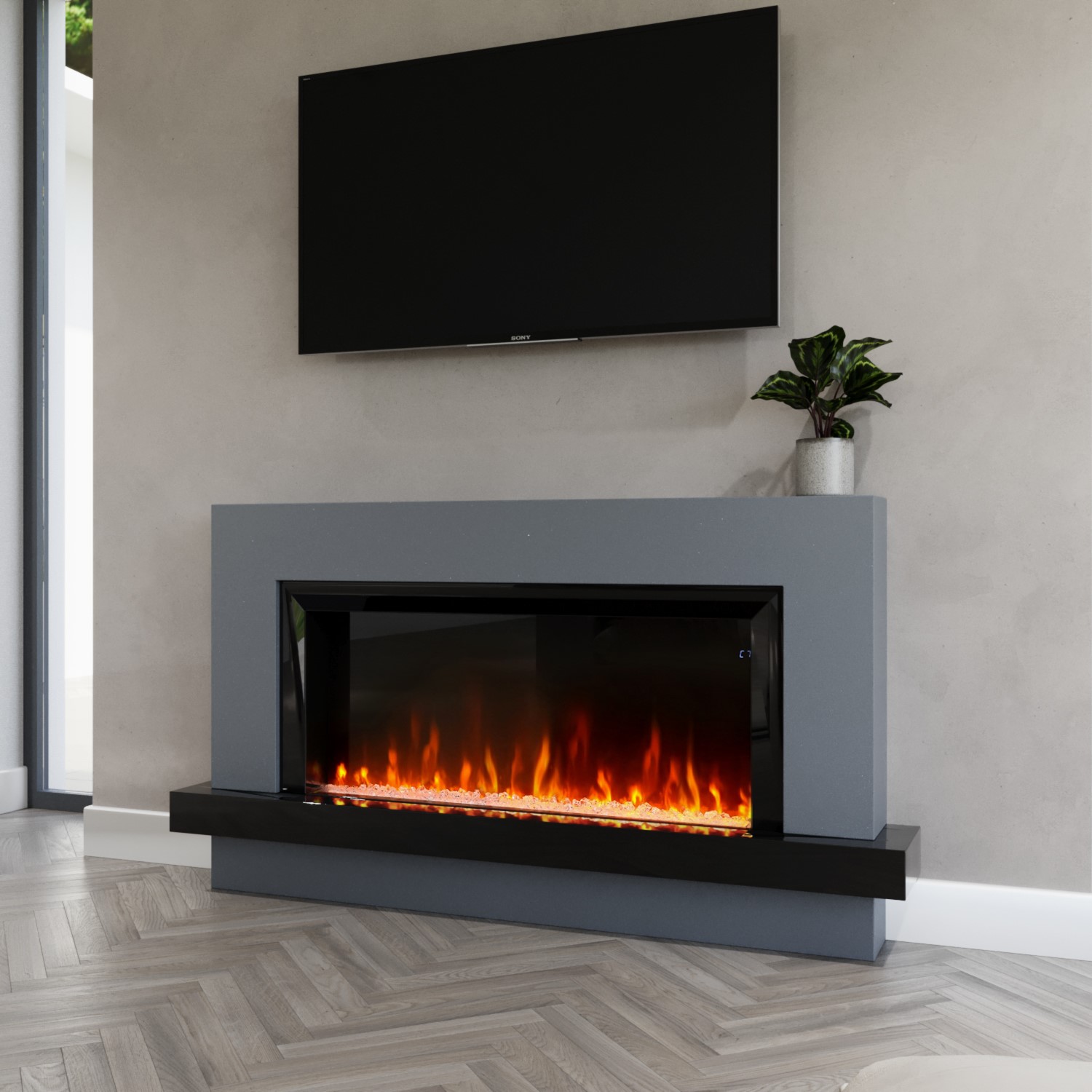 GRADE A1 - 62 Inch Black & Grey Freestanding Smart Electric Fireplace ...
