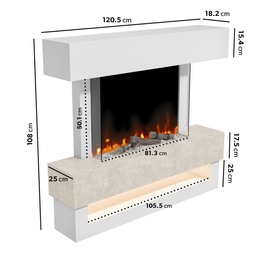 White & Beige Concrete Effect Freestanding Smart Electric Fireplace - LAST FEW  IN STOCK