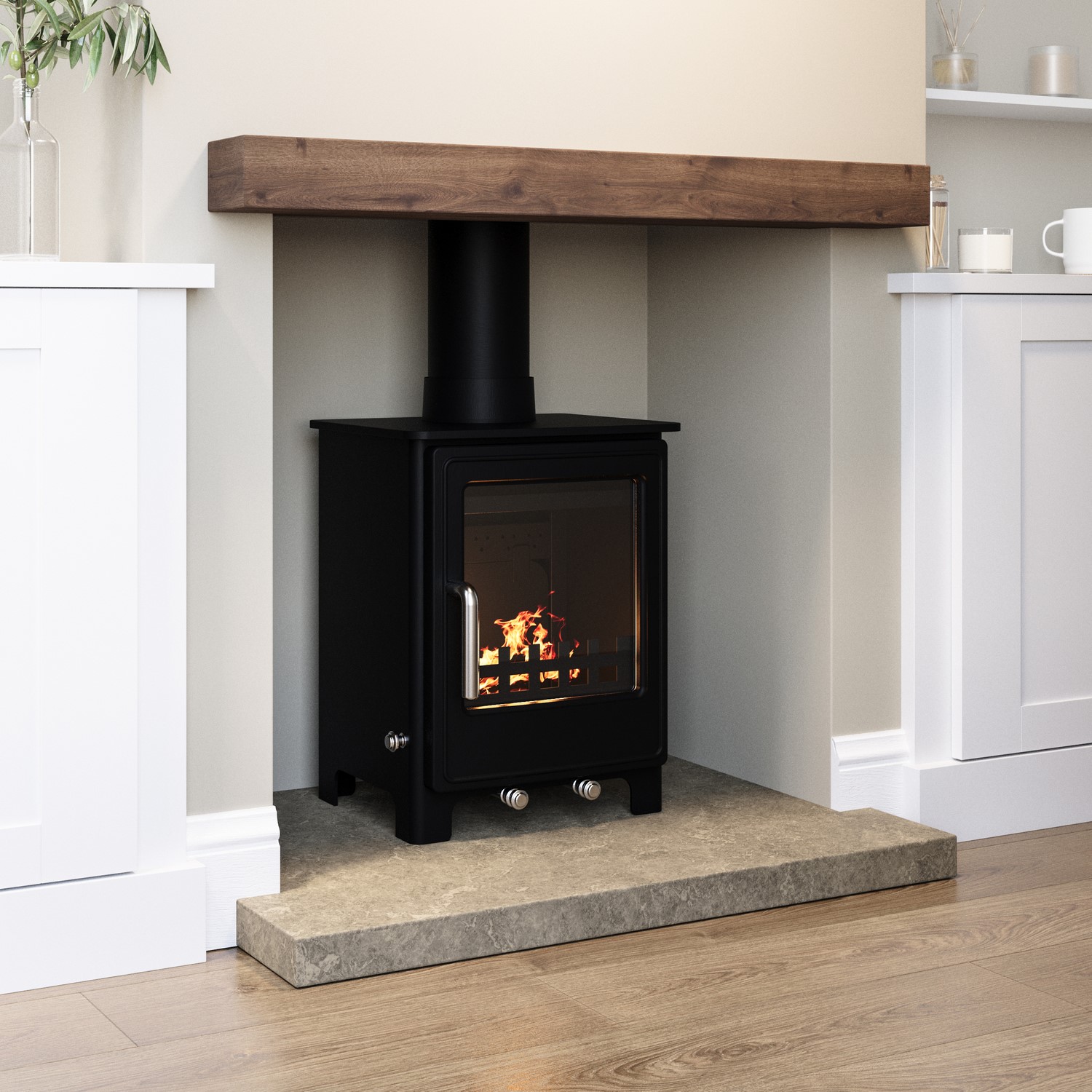 Amberglo Black Cast Iron 5Kw Log Burning Multi-Fuel Stove In