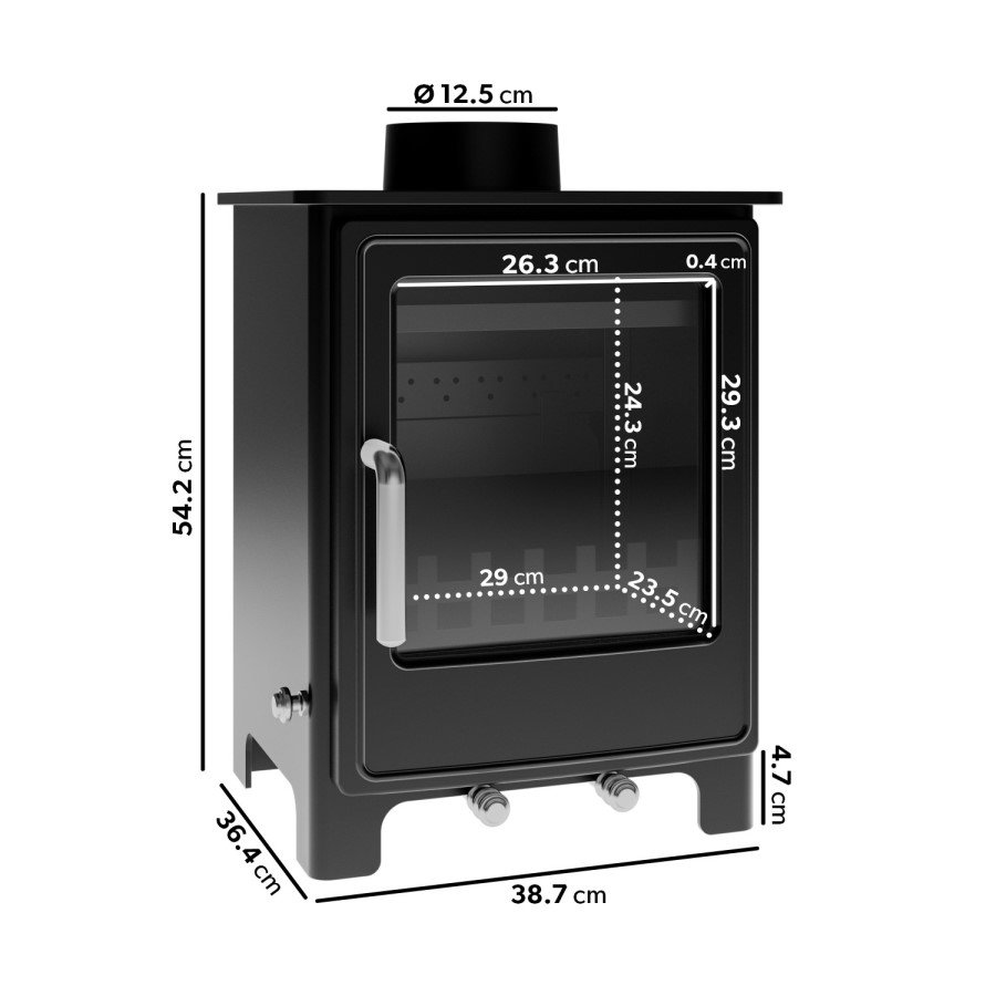 GRADE A2 - Black Cast Iron Freestanding 5Kw Multi Fuel Log Burner - 15 inch - Amberglo