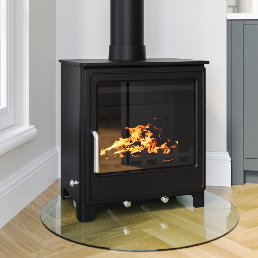 ONLY OPENED - Black Cast Iron Freestanding 8.4Kw Multi Fuel Log Burner - 20 inch - Amberglo