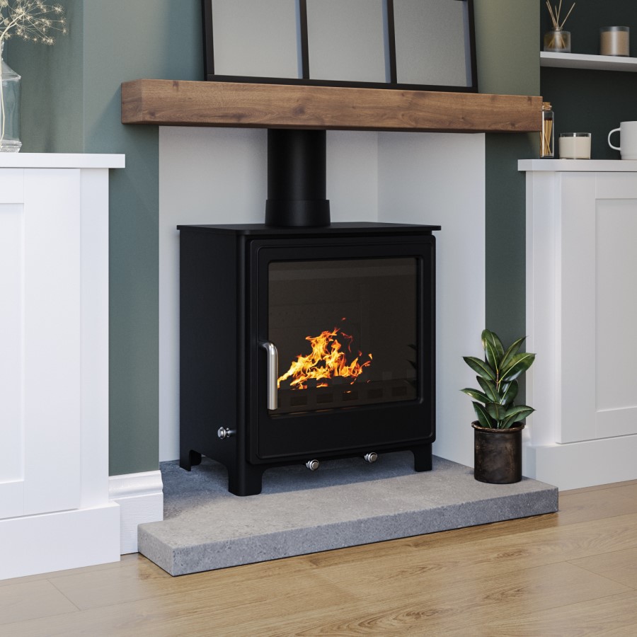 ONLY OPENED - Black Cast Iron Freestanding 8.4Kw Multi Fuel Log Burner - 20 inch - Amberglo