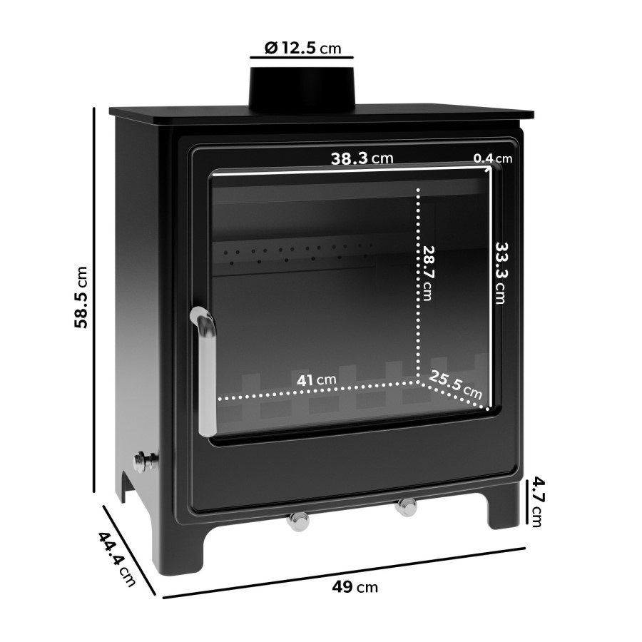 ONLY OPENED - Black Cast Iron Freestanding 8.4Kw Multi Fuel Log Burner - 20 inch - Amberglo