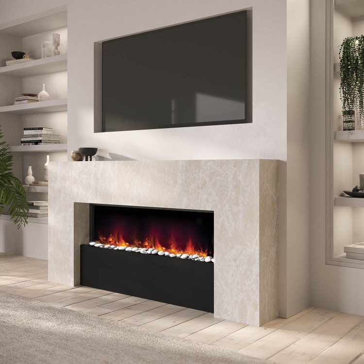 IMPERFECT - Stone Effect Freestanding Electric Fireplace with Pebbles and Raised Fuel Bed 62 inch - Amberglo