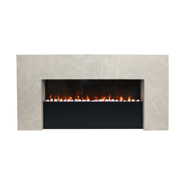 IMPERFECT - Black & Stone 62inch Wall Mounted Electric Fireplace With Pebbles - AmberGlo