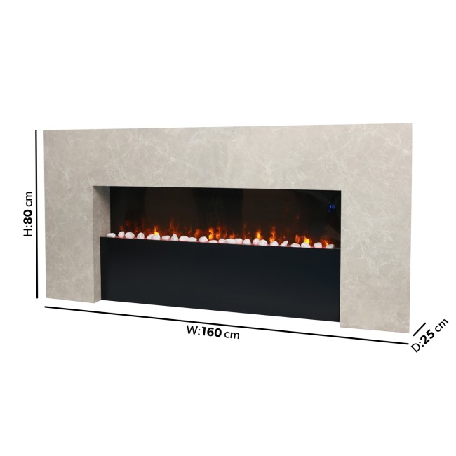 IMPERFECT - Black & Stone 62inch Wall Mounted Electric Fireplace With Pebbles - AmberGlo