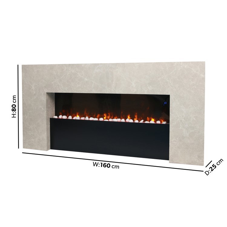 IMPERFECT - Stone Effect Freestanding Electric Fireplace with Pebbles and Raised Fuel Bed 62 inch - Amberglo