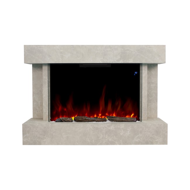 Freestanding Stone Effect Tall 44 Inch Electric Fire with Logs and Pebbles - AmberGlo