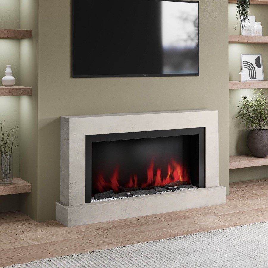 IMPERFECT - Black & Concrete 62inch Wall Mounted Electric Fireplace With Pebbles - AmberGlo