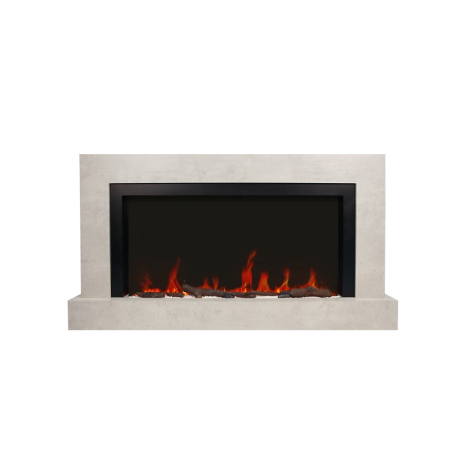 Black & Concrete 62inch Wall Mounted Electric Fireplace With Pebbles - AmberGlo