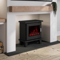 GRADE A1 - Black Electric Log Burner with 7 LED Colour Options and Chrome Handle - Amberglo
