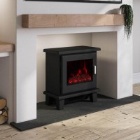 Black Electric Log Burner with 7 LED Colour Options and Chrome Handle - Amberglo