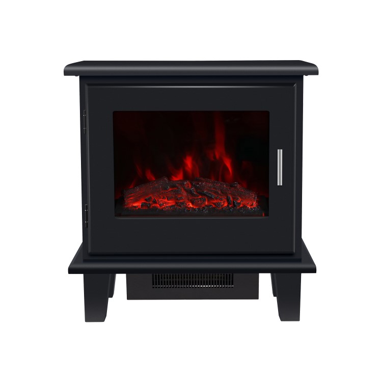 ALMOST PERFECT - Black Electric Log Burner with 7 LED Colour Options and Chrome Handle - Amberglo