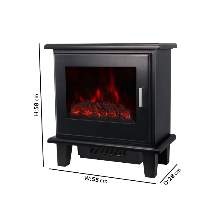 ALMOST PERFECT - Black Electric Log Burner with 7 LED Colour Options and Chrome Handle - Amberglo