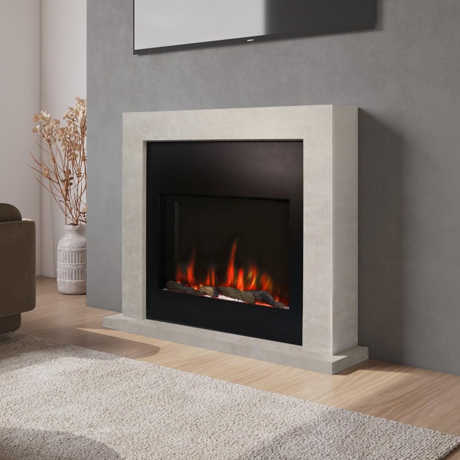 GRADE A2 - Stone Effect Free Standing Electric Fireplace Suite with Customisable Exposed Fuel Bed - Amberglo