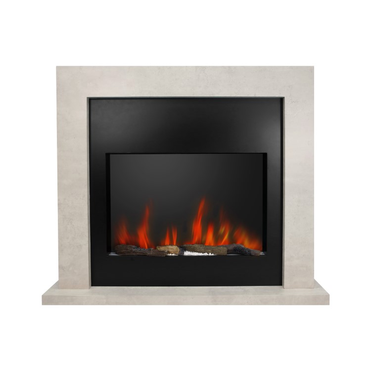 Black & Stone Wall Mounted Electric Fireplace With Logs, Crystals & Pebbles - AmberGlo