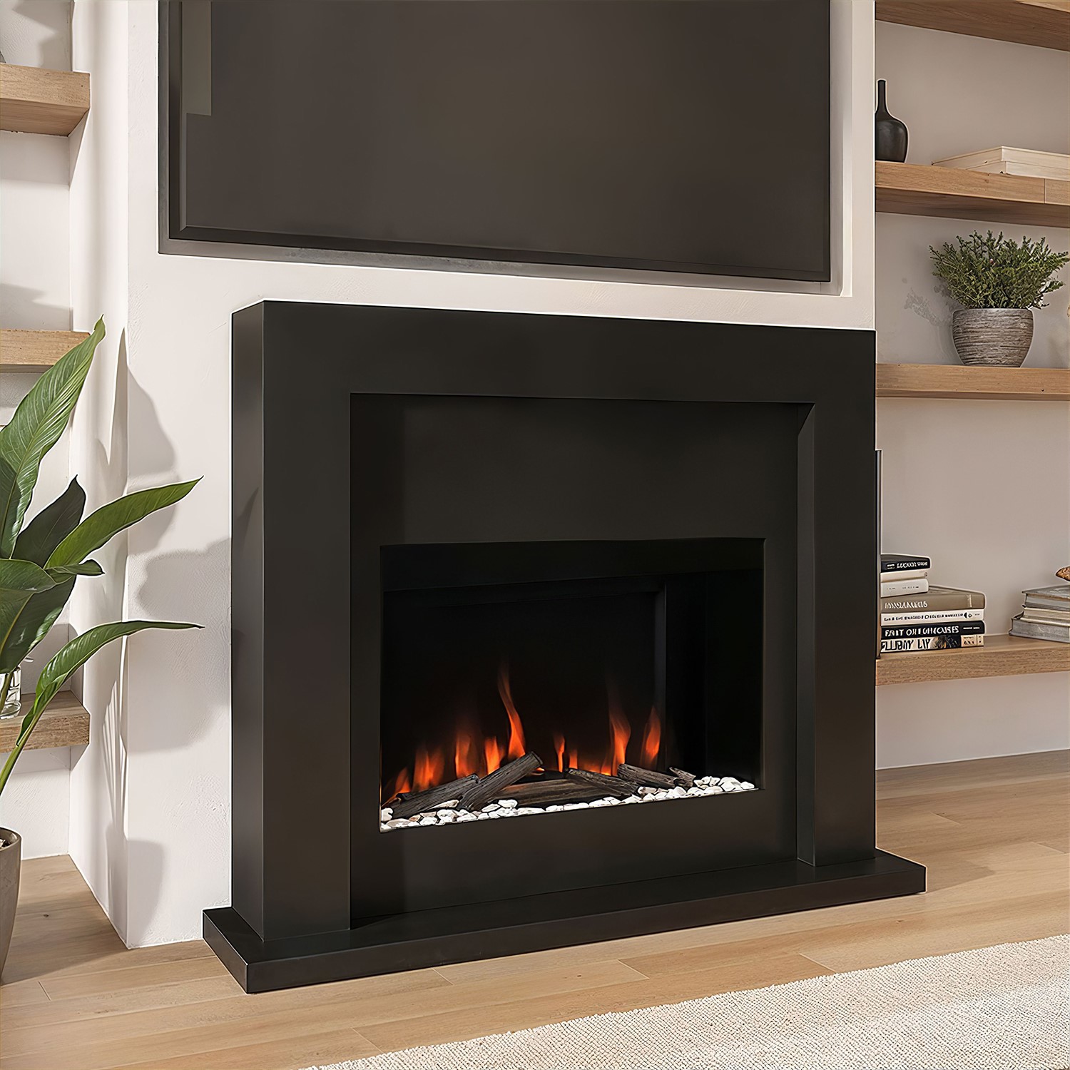 Black Free Standing Electric Fireplace Suite With Customisable Exposed black-free-standing-electric-fireplace-suite-with-customisable-exposed