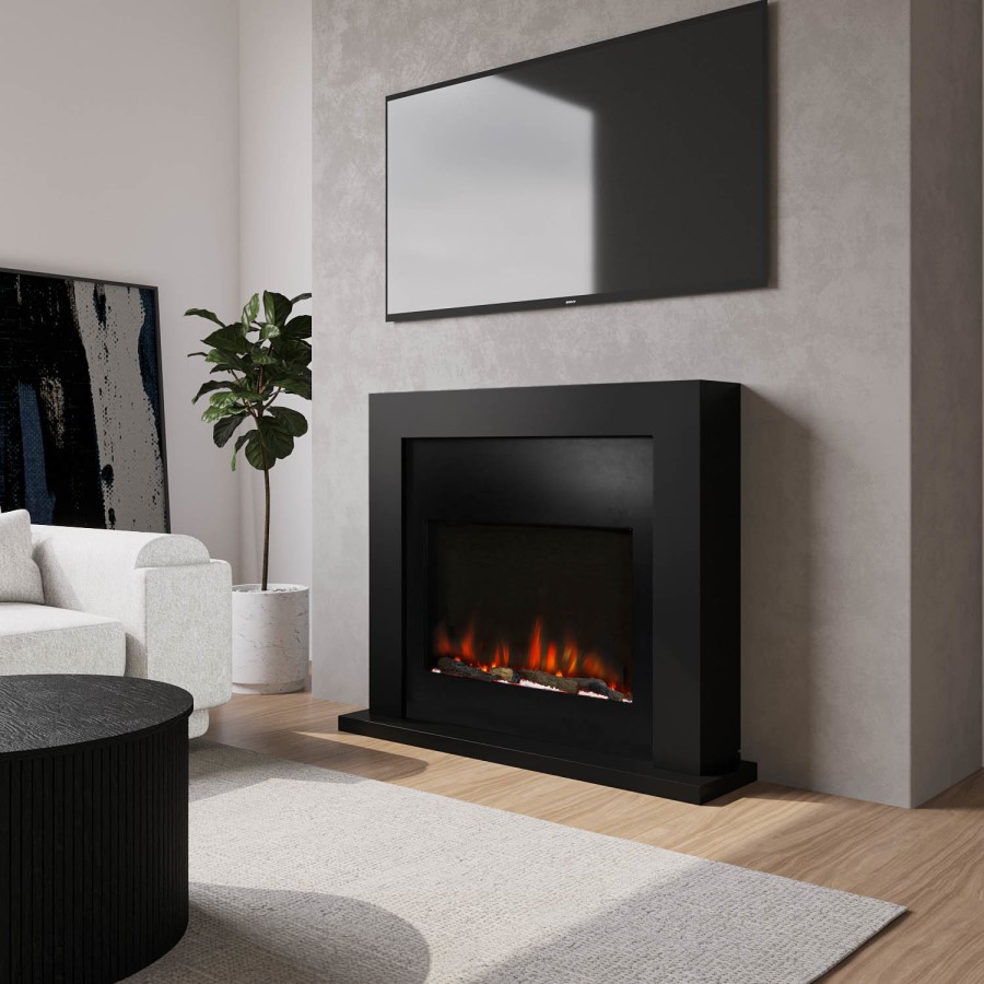 GRADE A1 - Black Free Standing Electric Fireplace Suite With Customisable Exposed Fuel Bed - Amberglo