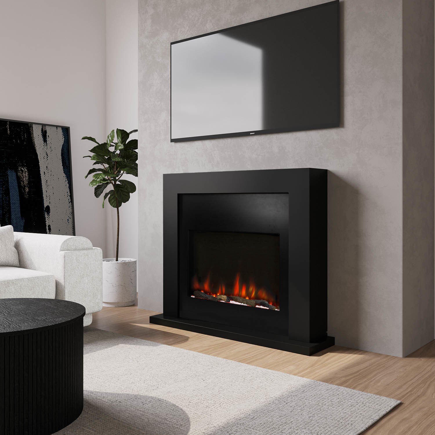 GRADE A1 - Black Free Standing Electric Fireplace Suite With ...