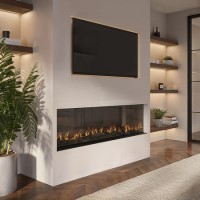 GRADE A3 - Black 3-Sided Inset Electric Media Wall Smart Fire Place - 50 Inch - AmberGlo