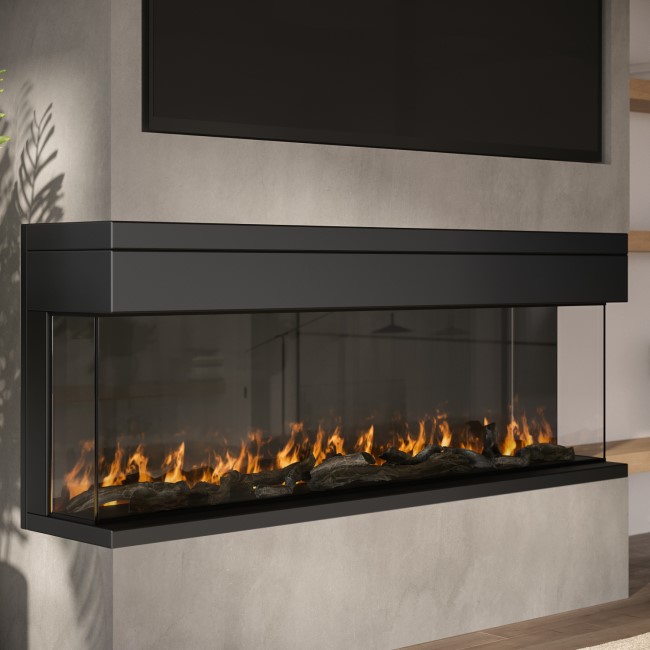 ALMOST PERFECT - Black Inset Media Wall Electric Fireplace with Glass Configurated Front and Sides 50 Inch - Amberglo