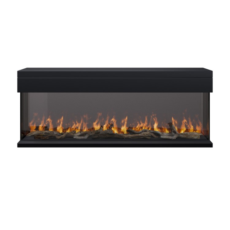 IMPERFECT - Black 50 Inch Inset Media Wall Electric Fireplace with WiFi & Glass Configurated Front and Sides - Amberglo