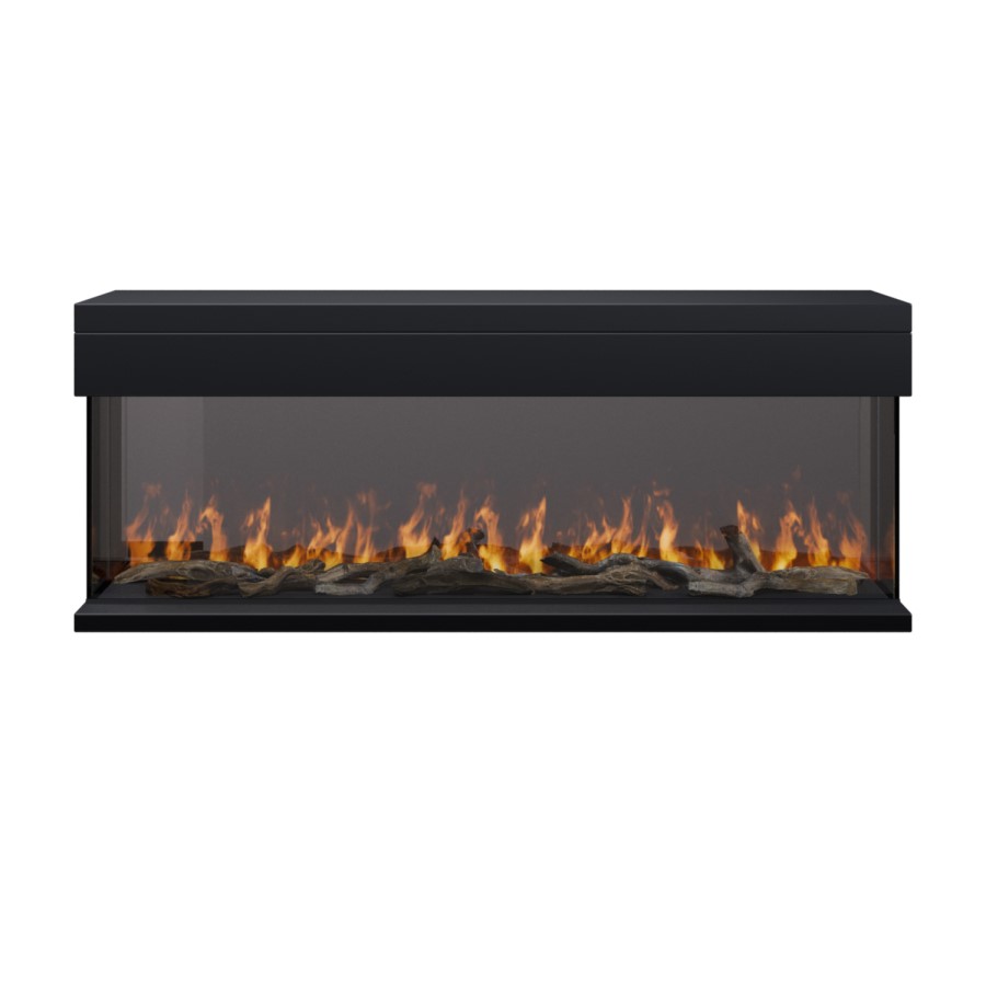 ALMOST PERFECT - Black Inset Media Wall Electric Fireplace with Glass Configurated Front and Sides 50 Inch - Amberglo