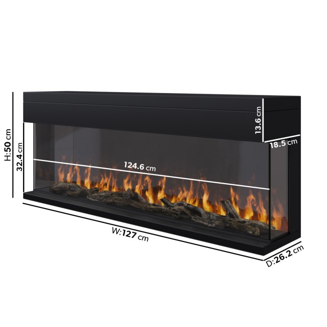 ALMOST PERFECT - Black Inset Media Wall Electric Fireplace with Glass Configurated Front and Sides 50 Inch - Amberglo