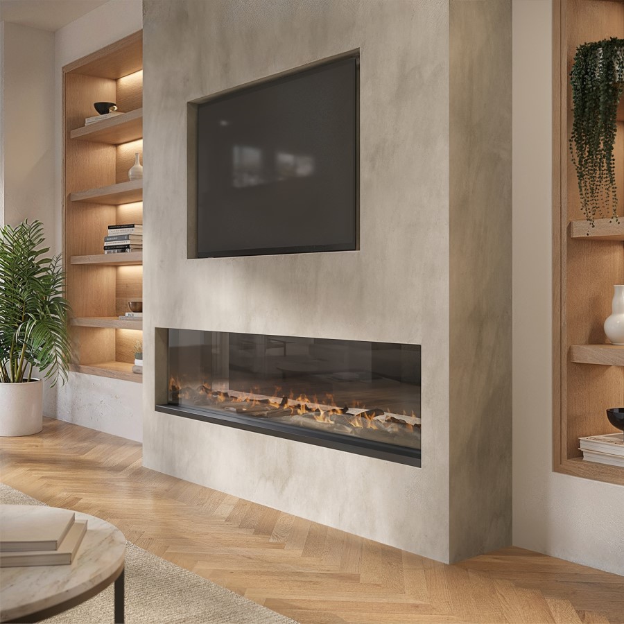 ONLY OPENED - Black 60inch WiFi Enabled Inset Electric Media Wall Fireplace - AmberGlo