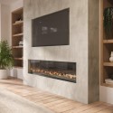 A2/AGL068 ALMOST PERFECT - Black Inset Media Wall Electric Fireplace with Glass Configurated Front and Sides 60 Inch - Amberglo